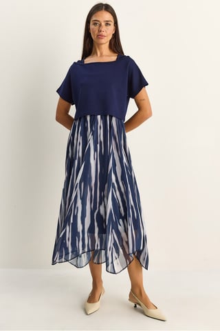 Abstract Print Boat Neck Midi Dress