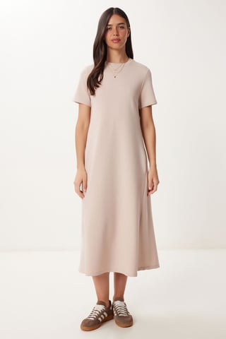 Midi Dress with Short Sleeves and Crew Neck