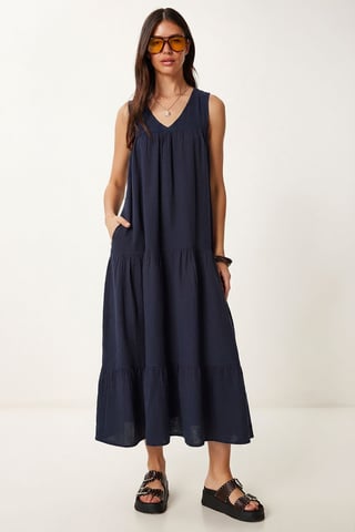 Frilly V-Neck Midi Dress