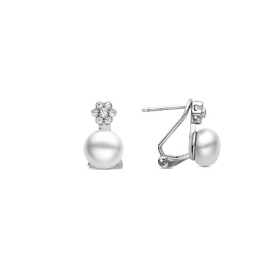 Luxenter 925 Sterling zilveren oorbellen met gerhodineerde witte parel - Altul