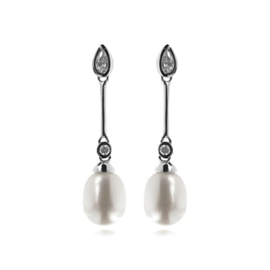 Luxenter 925 Sterling Silver earrings with rhodium plated white pearl - Racoon