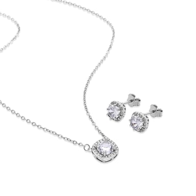 Luxenters 925 Sterling Silver Set with Rhodium Plated Brilliant Zirconia - Midfo