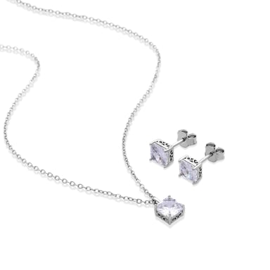 Luxenters 925 Sterling Silver Set with Rhodium Plated Brilliant Zirconia - Jacue