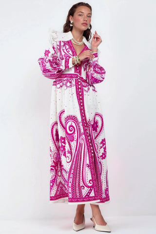 V-Neck Paisley Maxi Dress with Slit