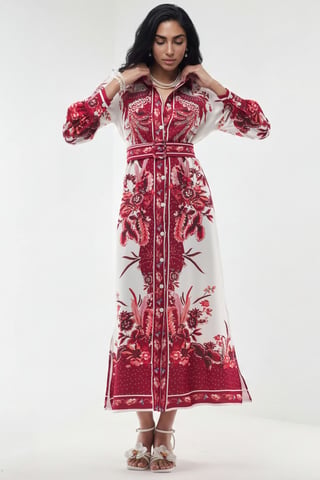 Floral Maxi Shirt Dress with Belt