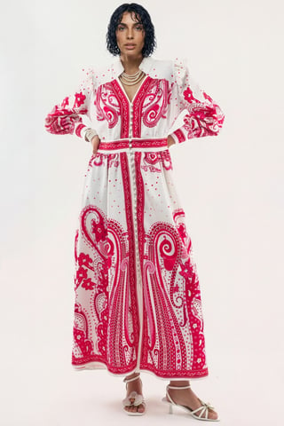V-Neck Paisley Maxi Dress with Slit
