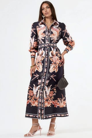 Floral Maxi Shirt Dress with Belt