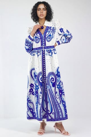 V-Neck Paisley Maxi Dress with Slit