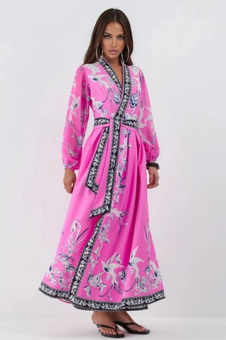 Floral V-Neck Maxi Wrap Dress with Belt
