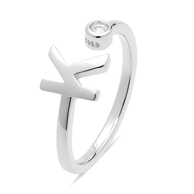 Luxenter 925 Sterling Silver Ring with Rhodium Plated Brilliant Zirconia - Alphabet