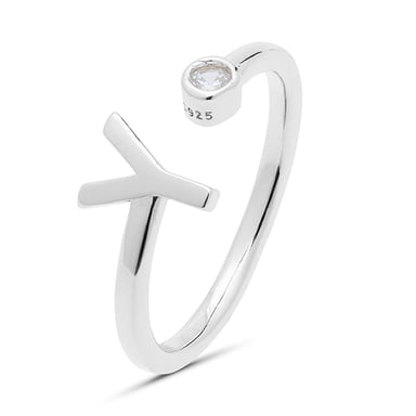 Luxenter 925 Sterling Silver Ring with Rhodium Plated Brilliant Zirconia - Alphabet