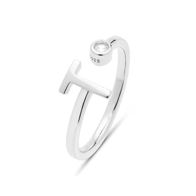 Luxenter 925 Sterling Silver Ring with Rhodium Plated Brilliant Zirconia - Alphabet