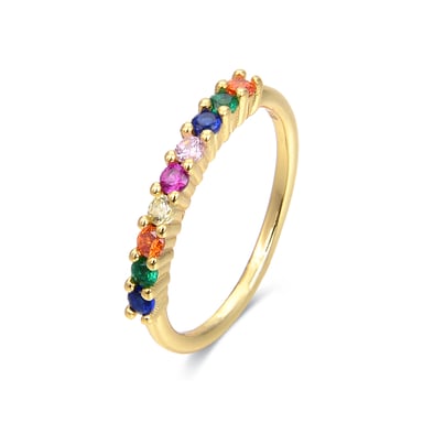 Luxenter Sterling Silver 925 ring with Multicoloured Zirconia finished in 18K yellow gold - Giloth