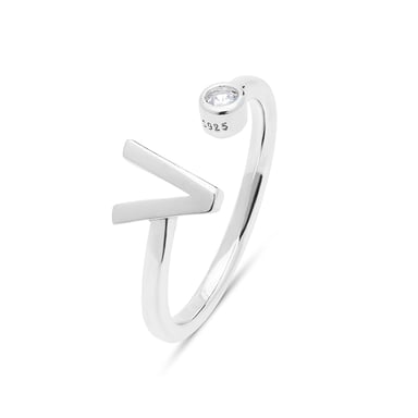 Luxenter 925 Sterling Silver Ring with Rhodium Plated Brilliant Zirconia - Alphabet