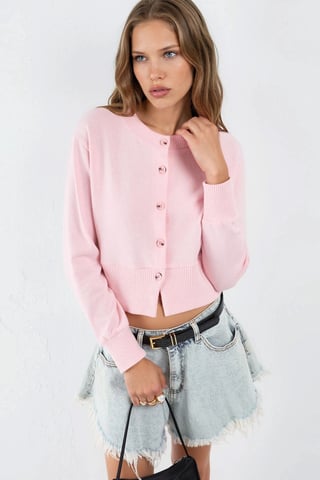 Casual Crew Neck Buttoned Crop Jacket