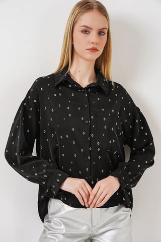 Oversized Long Sleeve Printed Shirt with Pocket