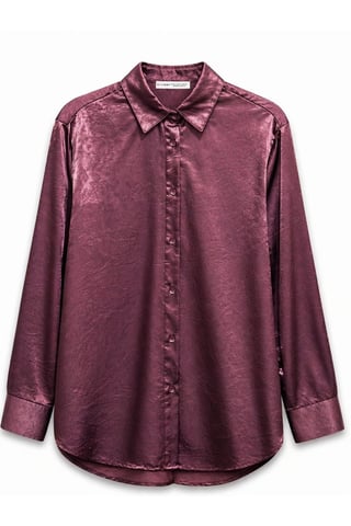 Regular Fit Satin Vävd Skjorta med Knappspann