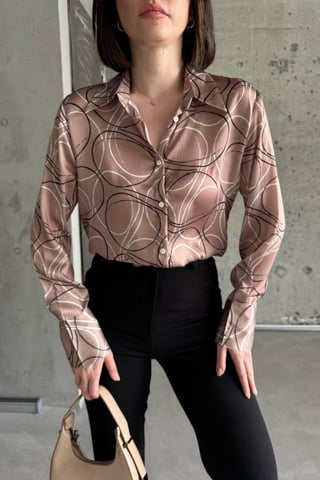 Geometric Print Long Sleeve Shirt with Button Closure