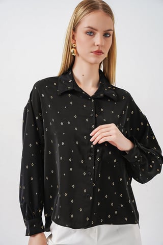 Oversized Long Sleeve Printed Shirt with Pocket