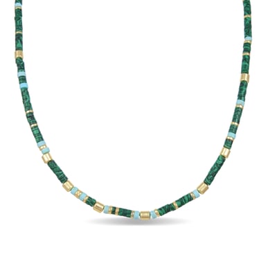 Luxenter Sterling Silver 925 necklace with 18K yellow gold plated Malachite - Ihun