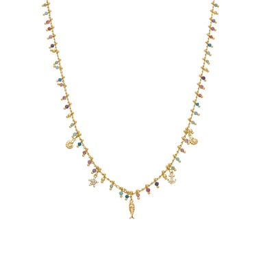 Luxenter Sterling Silver 925 and Multicolour Crystal Necklace finished in 18k yellow gold - Anchor
