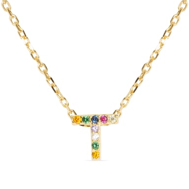 Luxenter Sterling Silver 925 necklace with Multicoloured Zirconia finished in 18K yellow gold - Alphabet