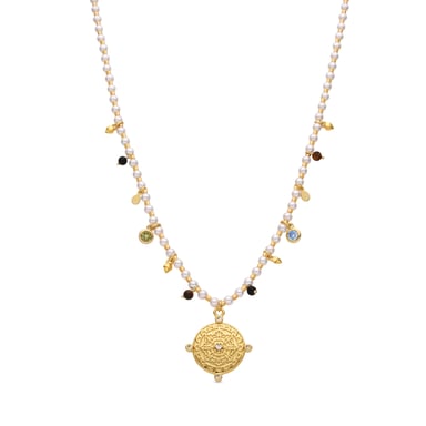 Luxenter Sterling Silver 925 and 18k gold finish white pearl necklace - Thydo