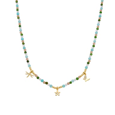 Luxenter Sterling Silver 925 and Green Crystal necklace with 18k yellow gold finish - Lok