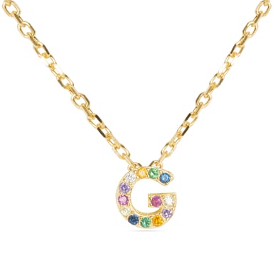 Luxenter Sterling Silver 925 necklace with Multicoloured Zirconia finished in 18K yellow gold - Alphabet