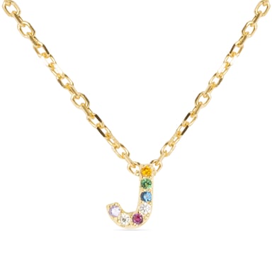 Luxenter Sterling Silver 925 necklace with Multicoloured Zirconia finished in 18K yellow gold - Alphabet