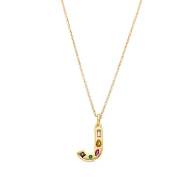 Luxenterhalsband med flerfärgade zirkoner 18k guldfinish - Alfabet