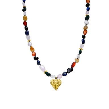 Luxenter Necklace with Multicoloured Natural Stone 18k gold finish - Ilisen