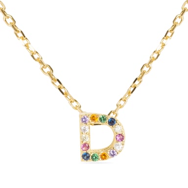 Luxenter Sterling Silver 925 necklace with Multicoloured Zirconia finished in 18K yellow gold - Alphabet