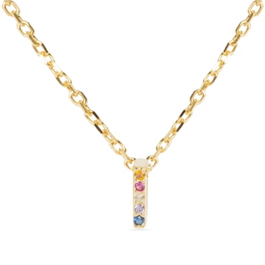 Luxenter Sterling Silver 925 necklace with Multicoloured Zirconia finished in 18K yellow gold - Alphabet