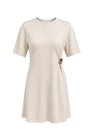 Crew Neck Mini T-Shirt Dress with Stone Accessory