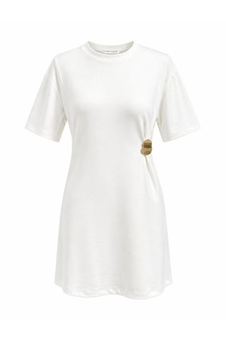 Crew Neck Mini T-Shirt Dress with Stone Accessory