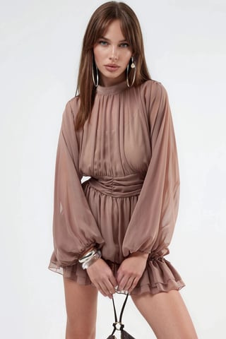 Frilly Turtleneck Mini Dress