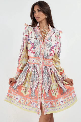 Frilly Paisley V-Neck Mini Skater Dress