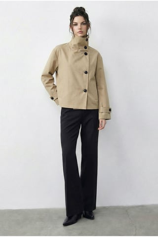 Short Mandarin Collar Trench Coat