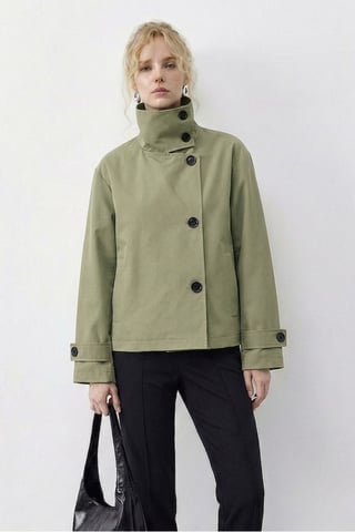 Short Mandarin Collar Trench Coat