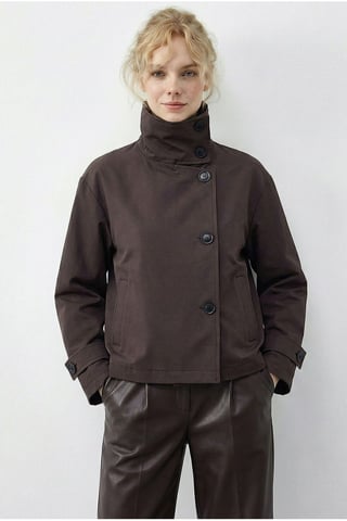 Short Mandarin Collar Trench Coat