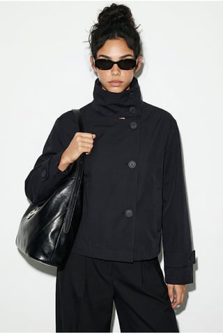 Short Mandarin Collar Trench Coat