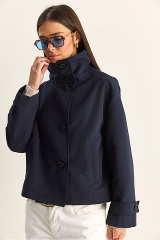 Short Mandarin Collar Trench Coat