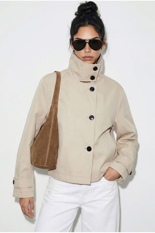 Short Mandarin Collar Trench Coat