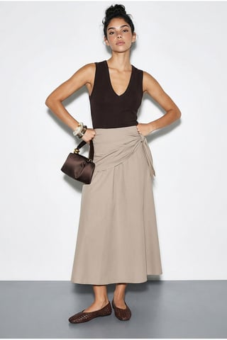 High Waist A-Line Wrap Skirt with Tie Detail