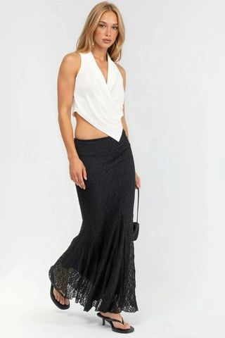 High Waist Lace Maxi Skirt with Slit
