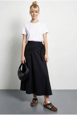 High Waist A-Line Wrap Skirt with Tie Detail