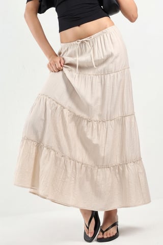 High Waist Textured A-Line Maxi Skirt
