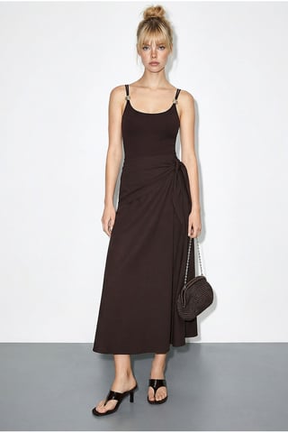 High Waist A-Line Wrap Skirt with Tie Detail