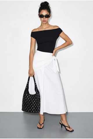 High Waist A-Line Wrap Skirt with Tie Detail